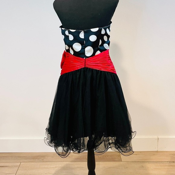Jolene Black & White Polka Dot with Red Waist Bow sz 10 Semi-Formal Party Dress - Picture 3 of 10